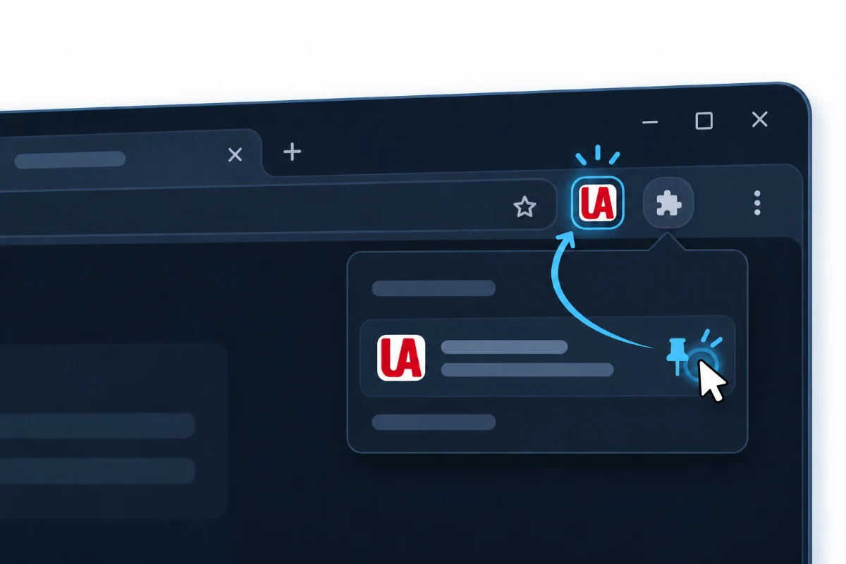 从扩展菜单将 UA Switcher Pro 固定到浏览器工具栏