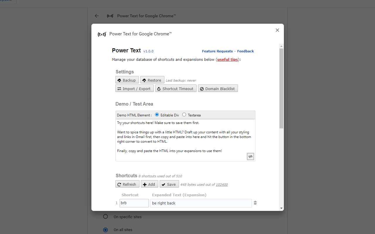 Power Text for Google Chrome™截图1