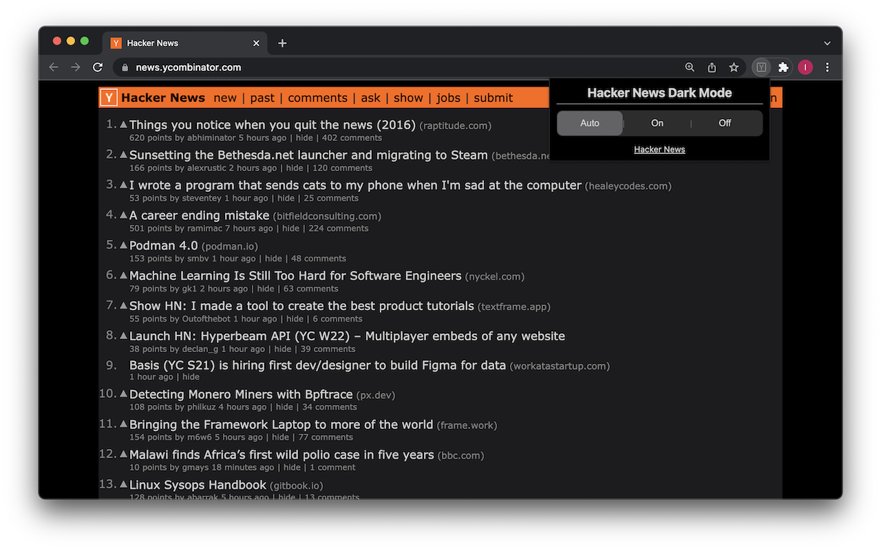 HN Dark Mode截图1