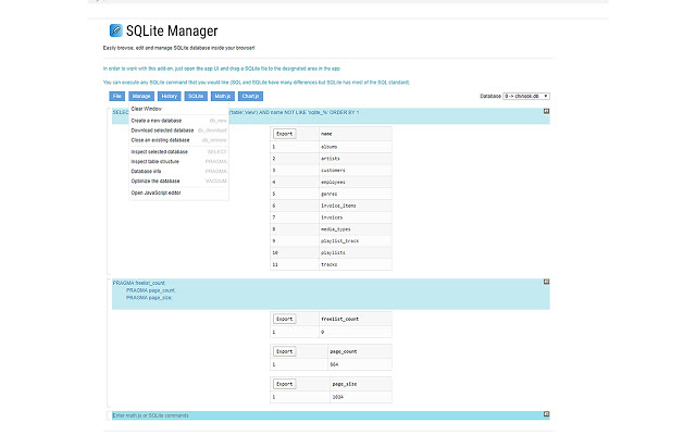 适用于Google Chrome的SQLite Manager。截图2