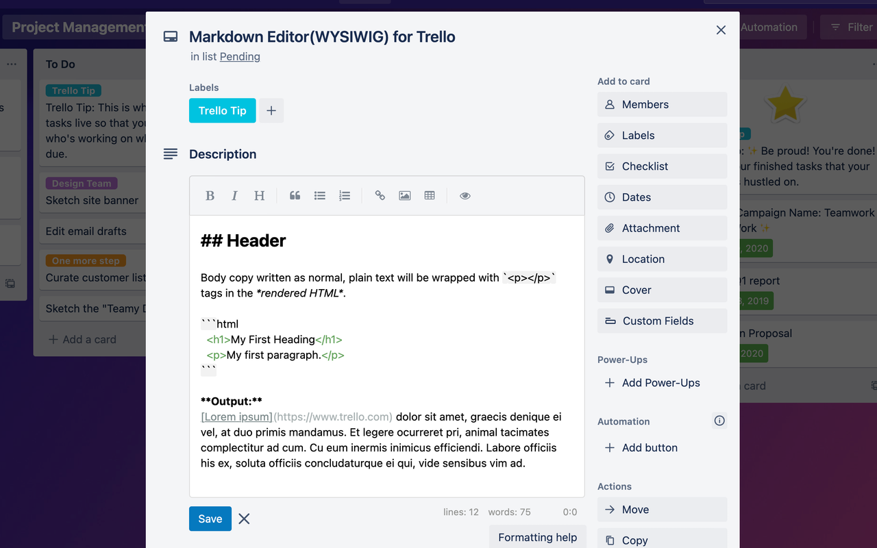 Markdown Editor(WYSIWYG) for Trello截图1
