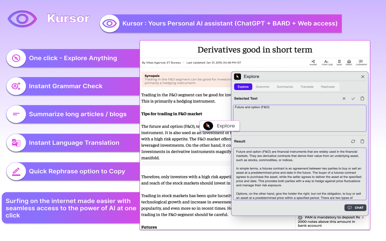 ChatGPT, Bing & Bard For Chrome: Kursor截图1