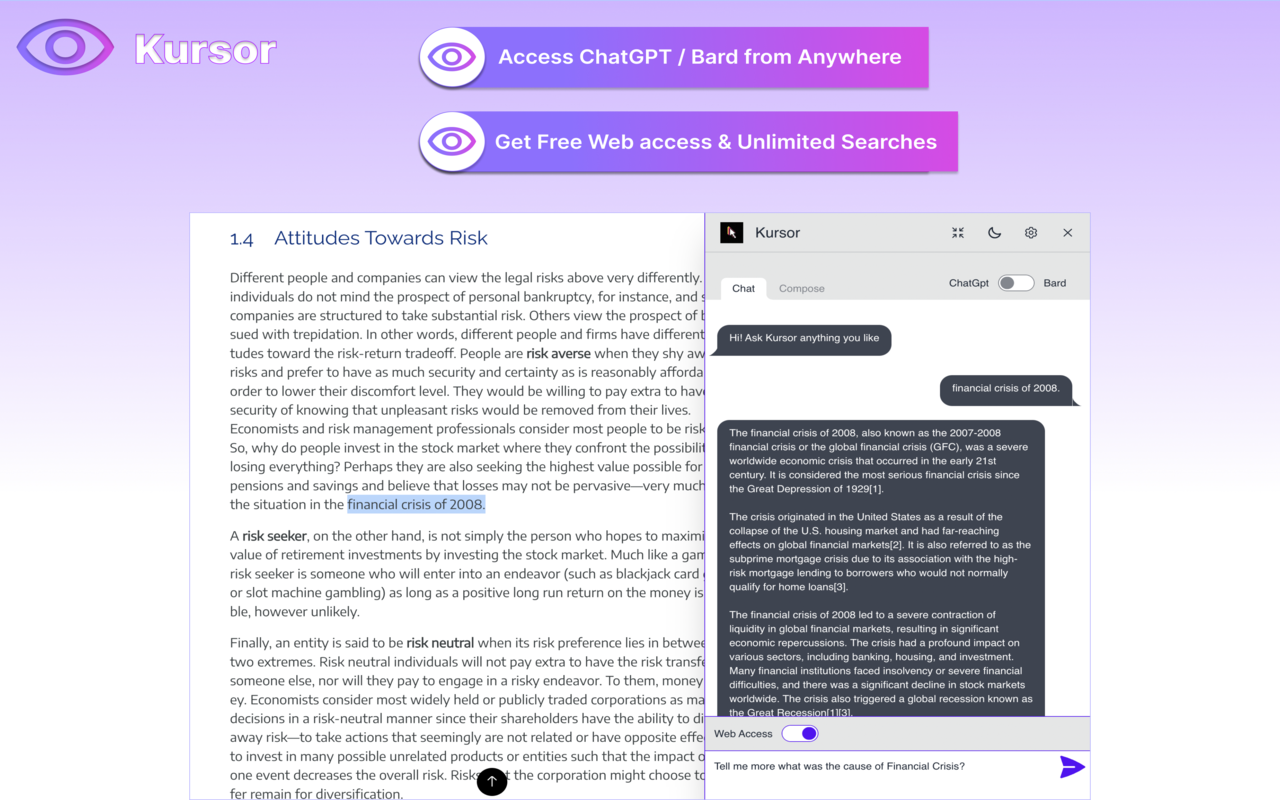 ChatGPT, Bing & Bard For Chrome: Kursor截图2