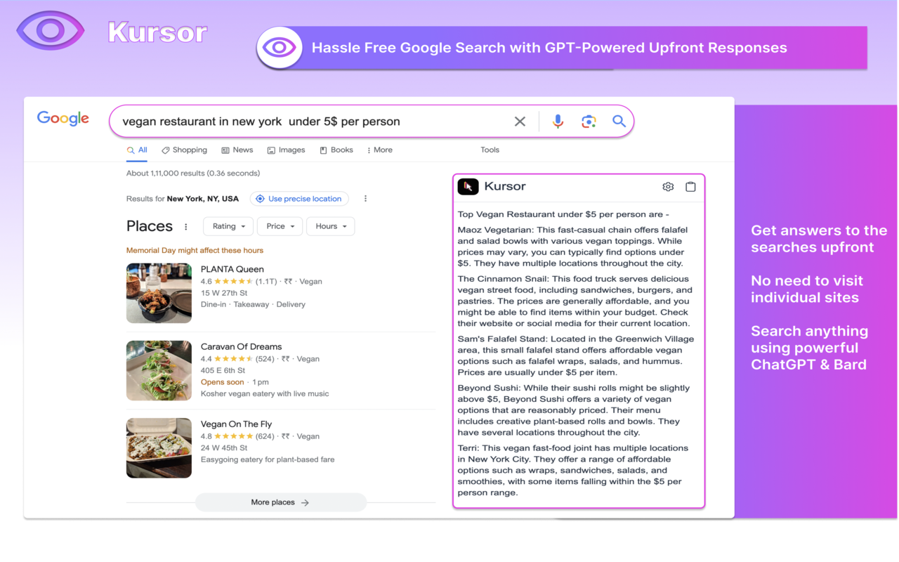 ChatGPT, Bing & Bard For Chrome: Kursor截图3
