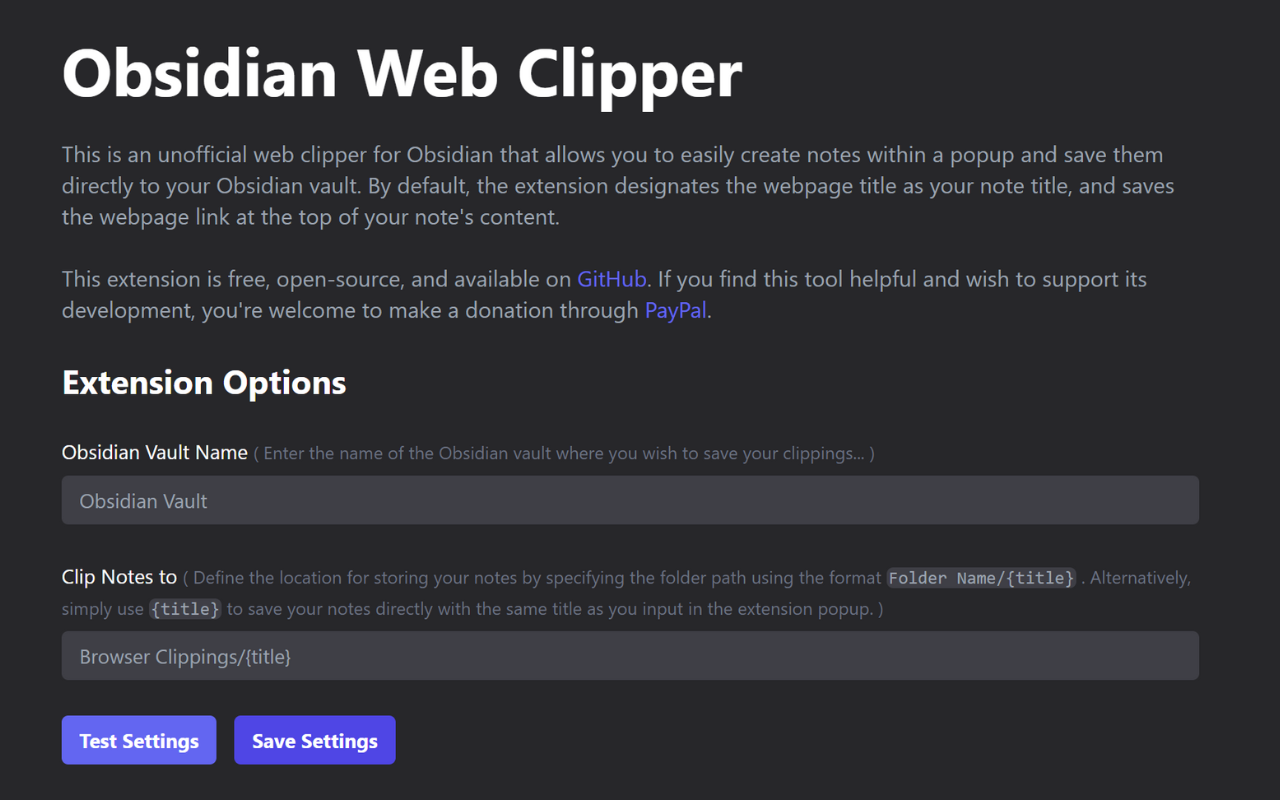 Unofficial Obsidian Web Clipper截图1