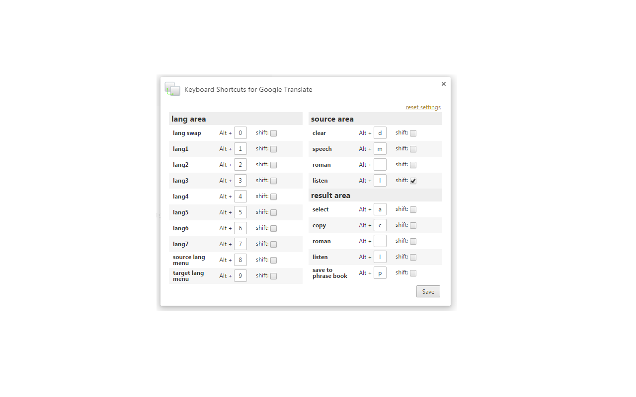 Keyboard Shortcuts for Google Translate截图2