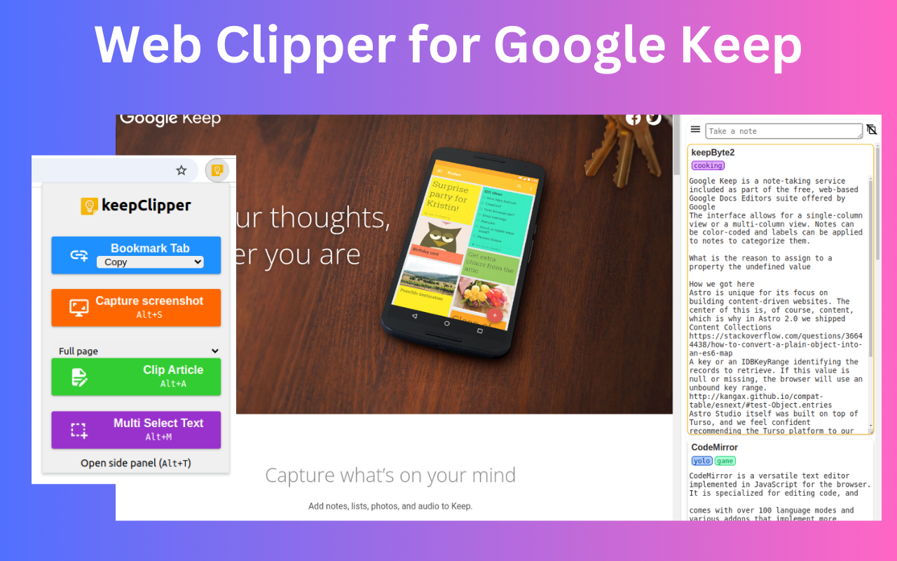 keepClipper - 适用于 google keep 的网络剪辑器截图2