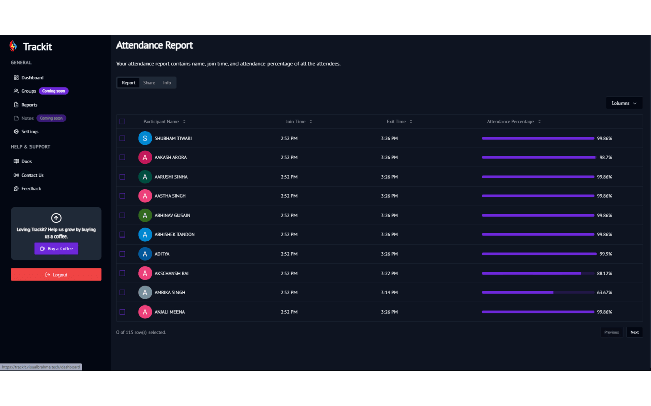 Trackit | Meet Attendance Tracker截图3