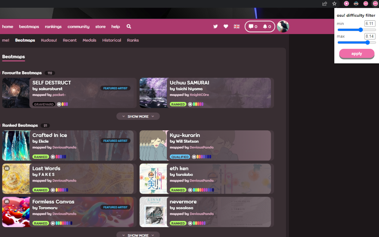 osu! difficulty filter截图1