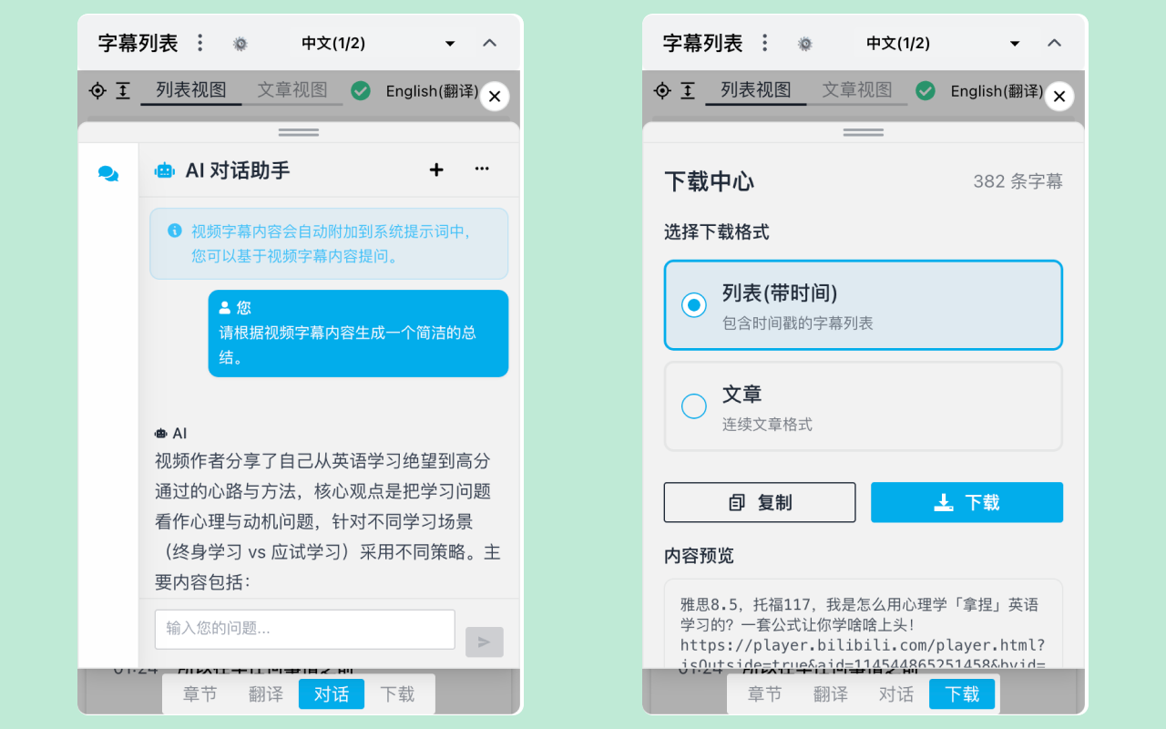 vCaptions - 给任意网站视频添加字幕列表截图5