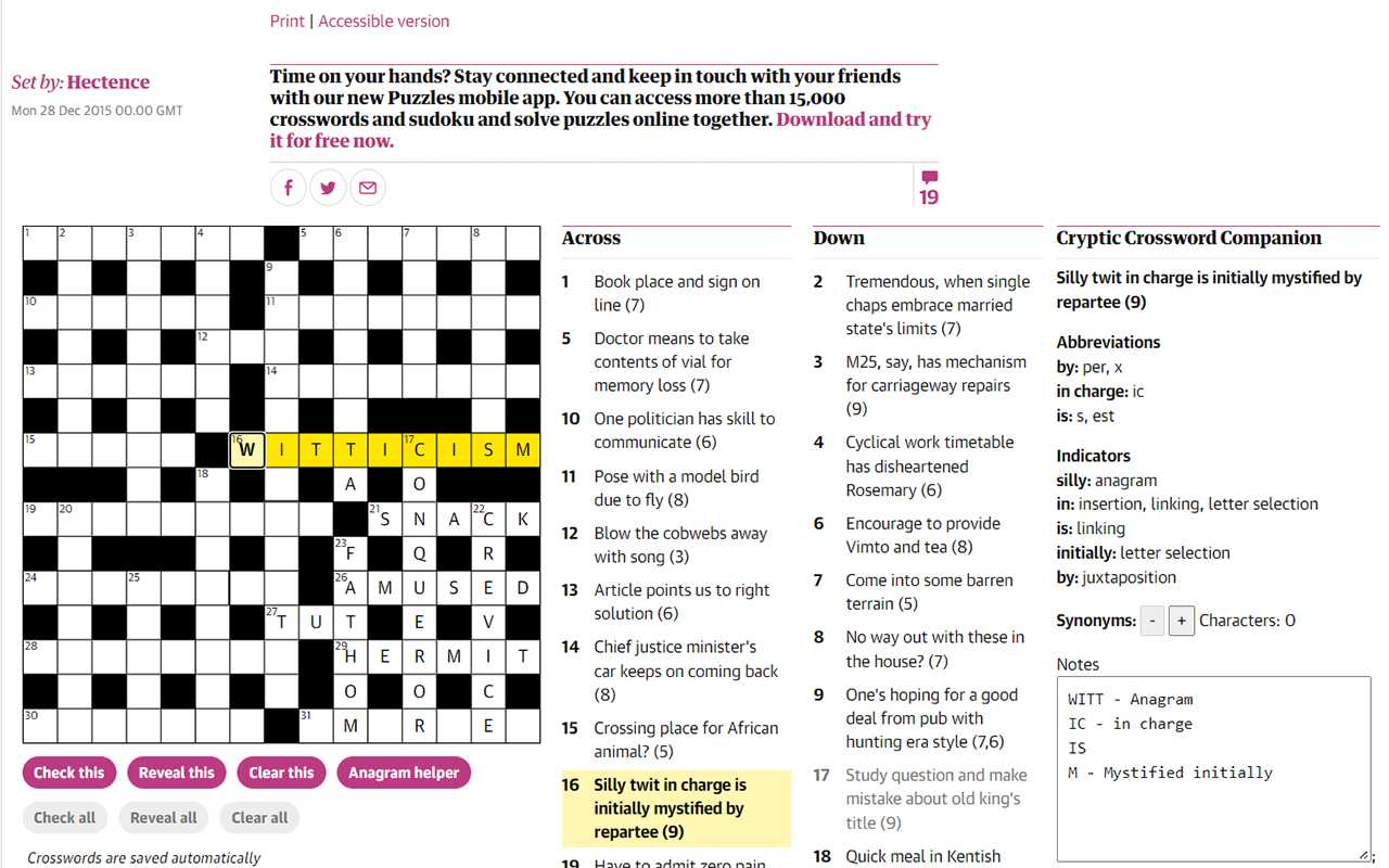 Cryptic Crossword Companion截图1