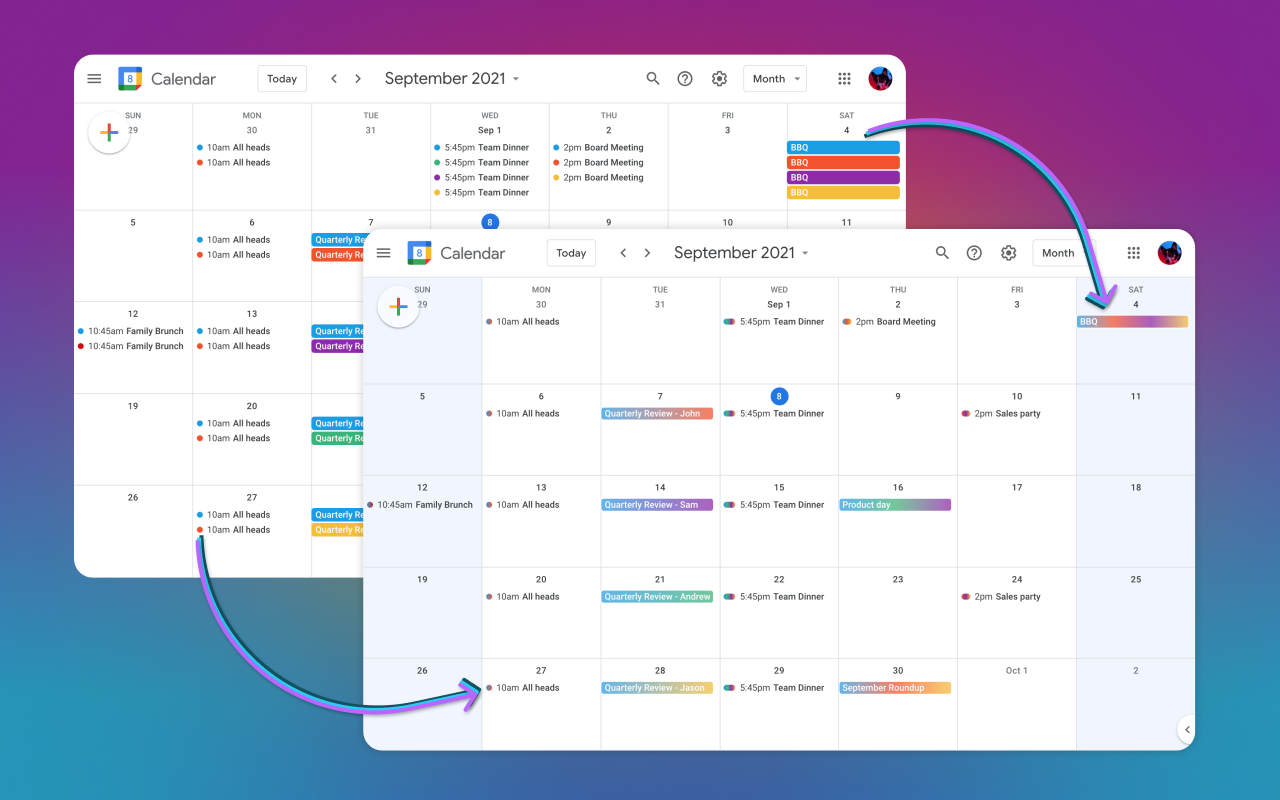 Merge duplicate Google Calendar events into one rainbow截图1