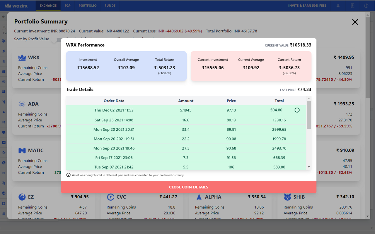 WazirX Porfolio Manager截图2
