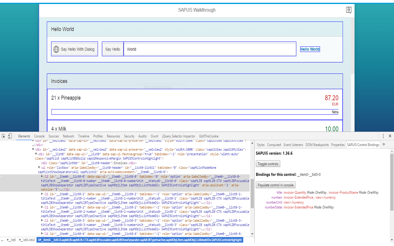SAPUI5 control Bindings Viewer截图1