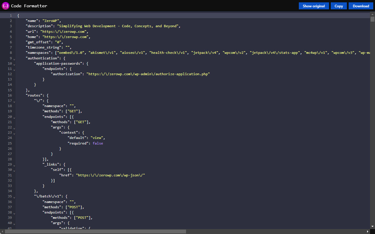Code Formatter - JSON、CSS 和 JavaScript。截图1
