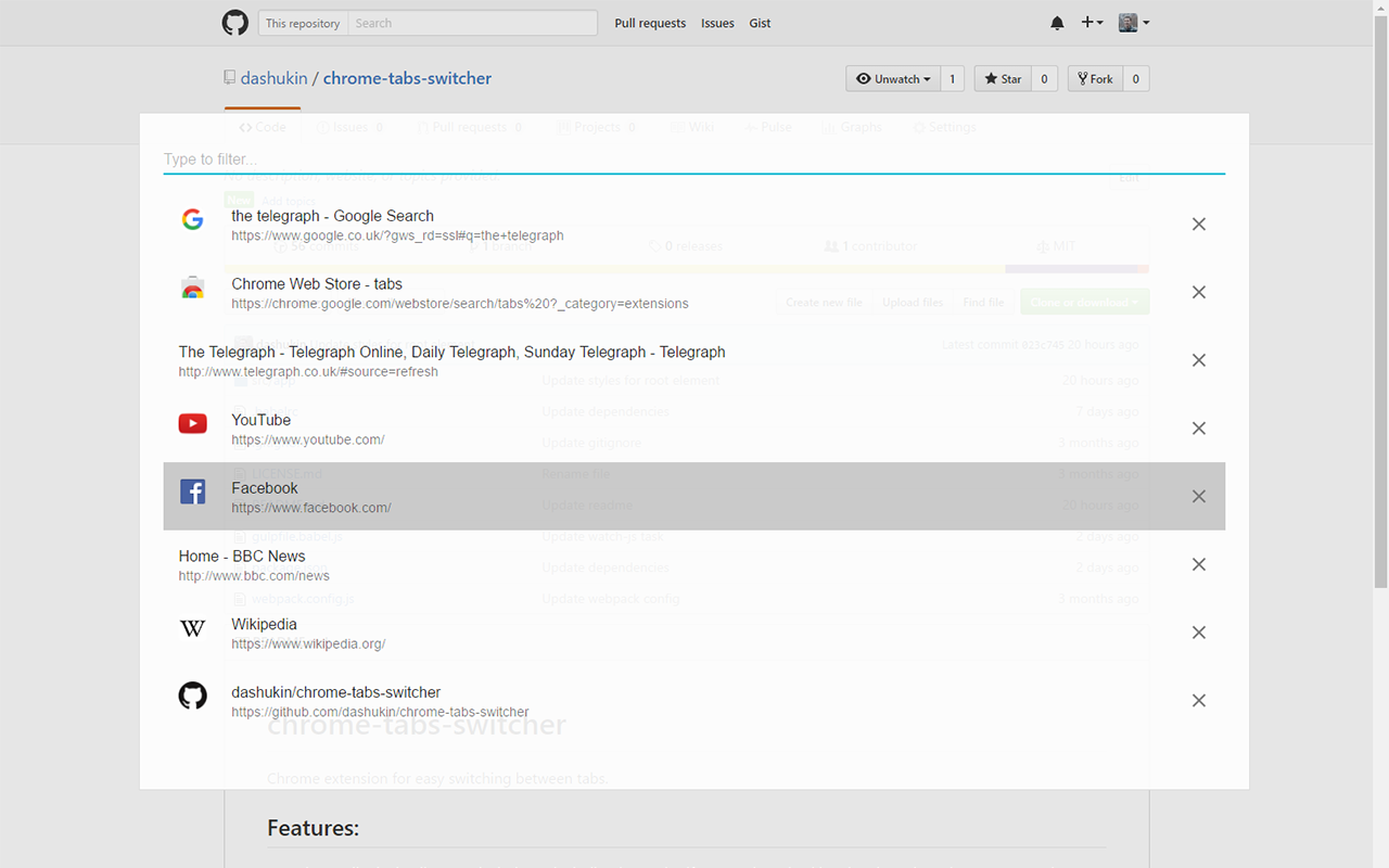 Chrome tabs switcher截图2