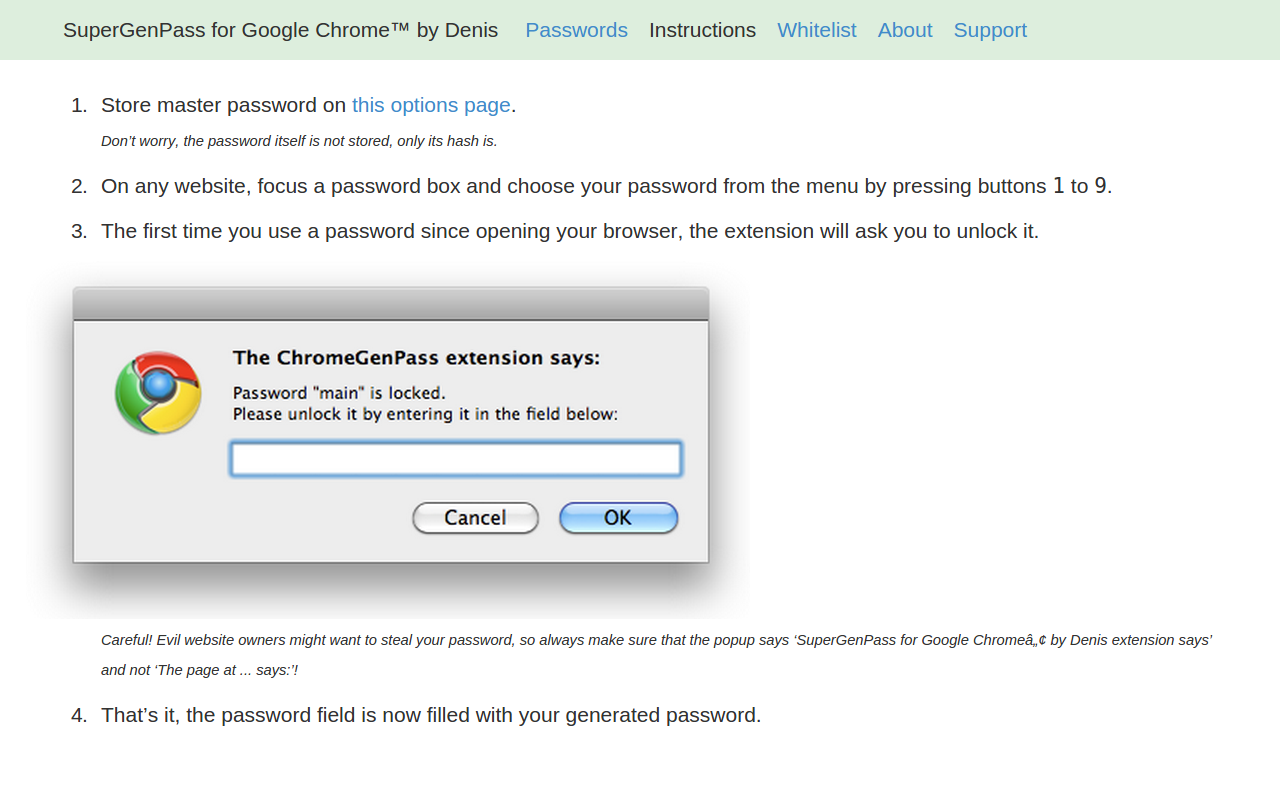 SuperGenPass for Google Chrome™ by Denis截图2