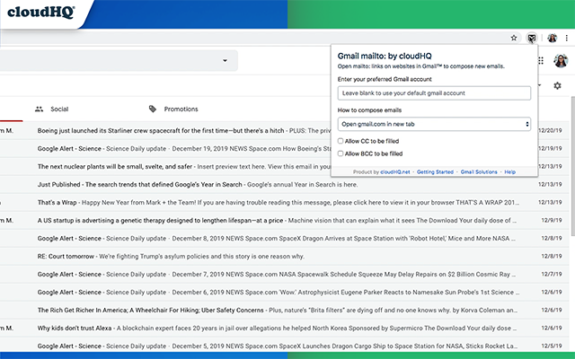 Mailto: Set Default Email to Gmail by cloudHQ截图1