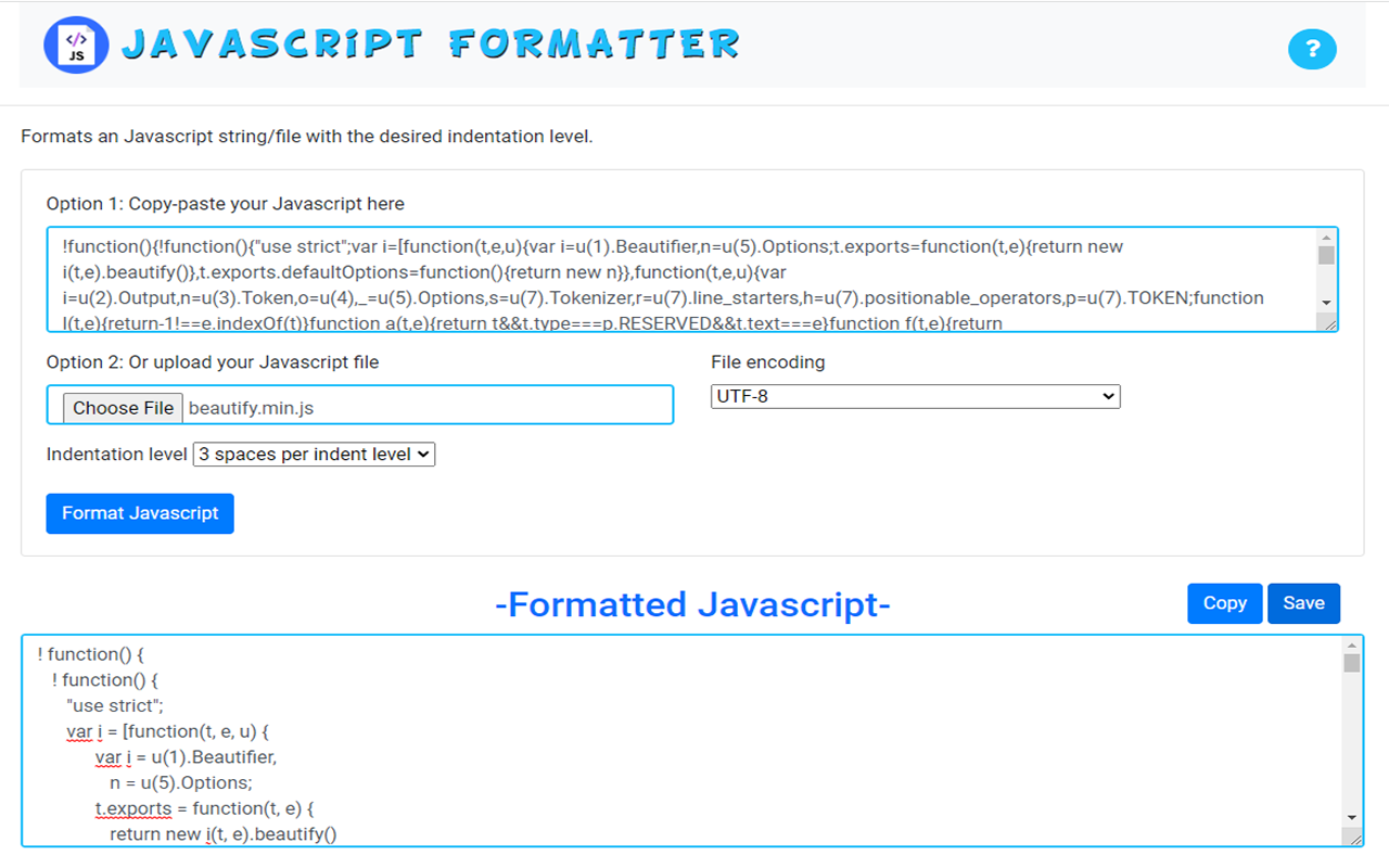 Javascript 格式化程序截图1