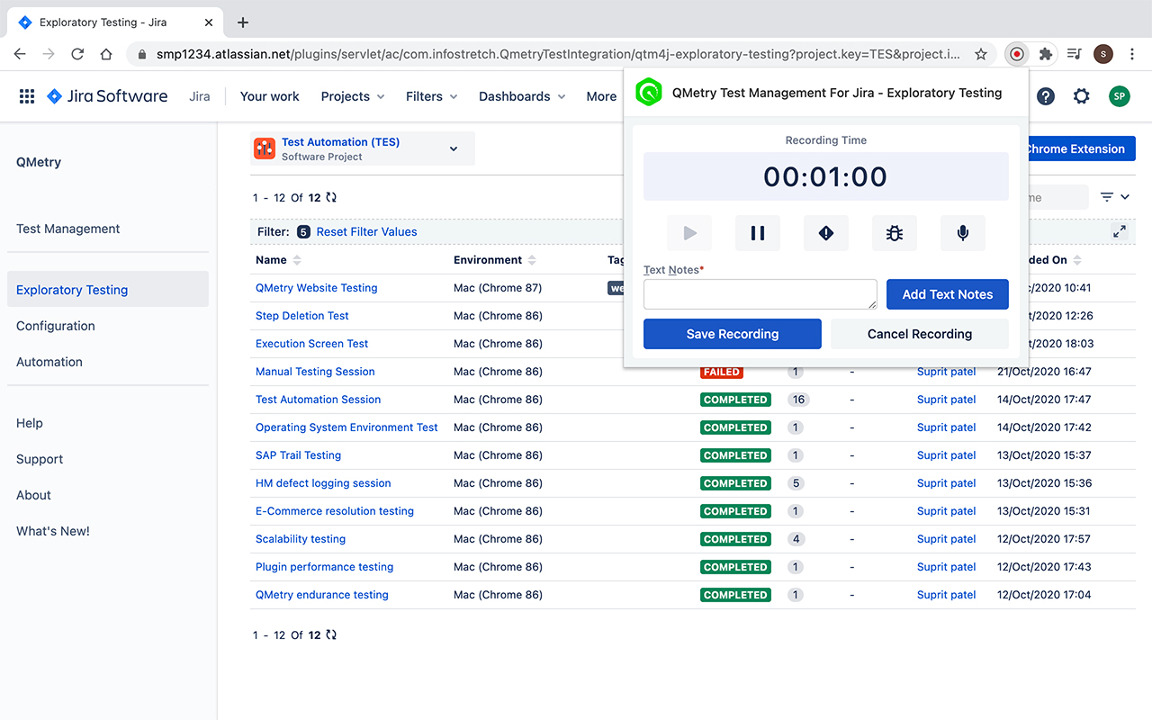QMetry for Jira (QTM4J) - Exploratory Testing截图3