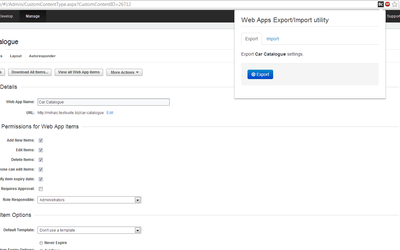 BC Web app config import/export截图2