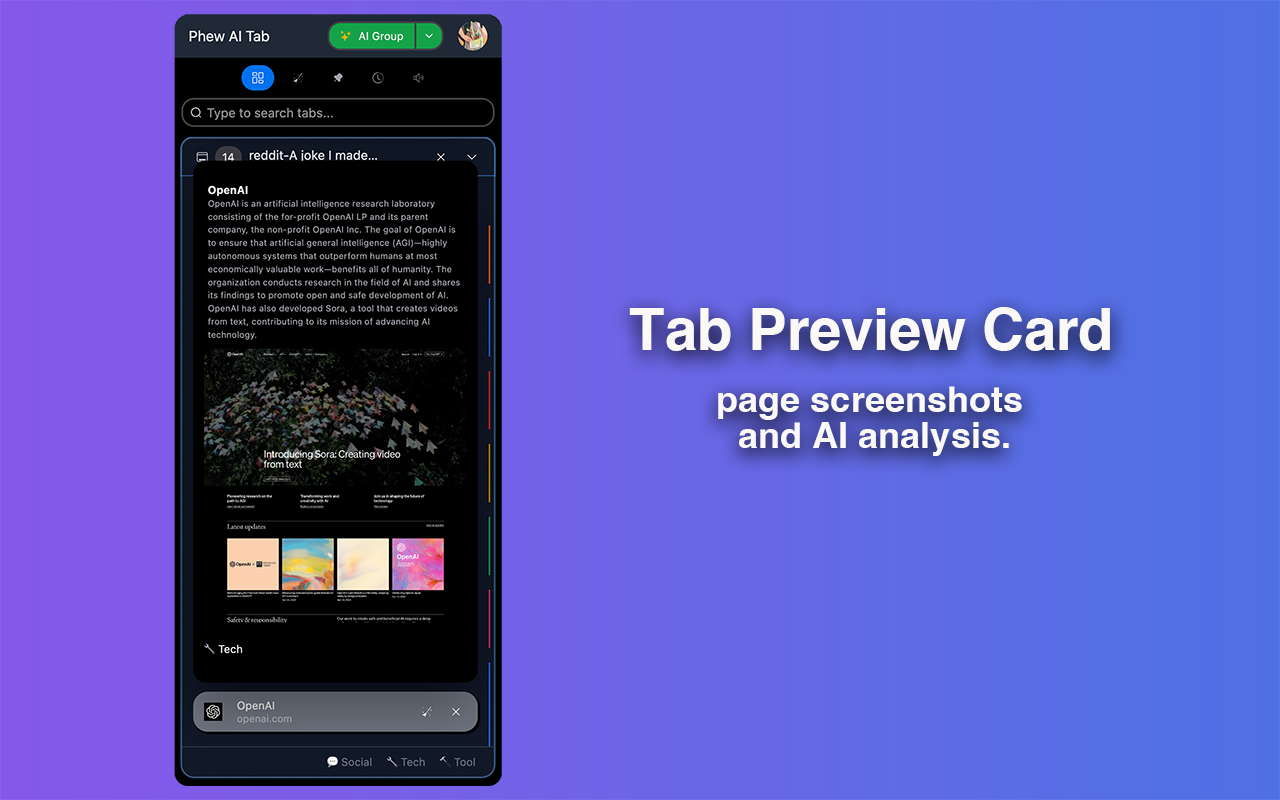 Phew AI Tab - AI Auto Group & Vertical Tabs截图2