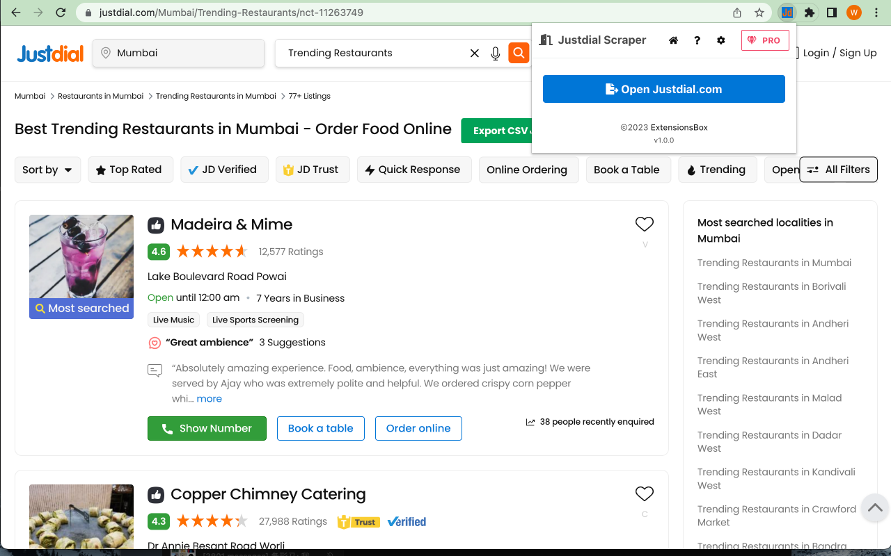 Justdial 数据抓取工具截图3