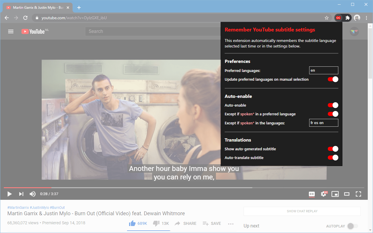 Remember subtitle settings for YouTube™截图1