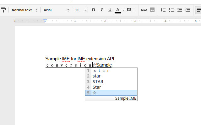 Sample IME for IME extension API截图1