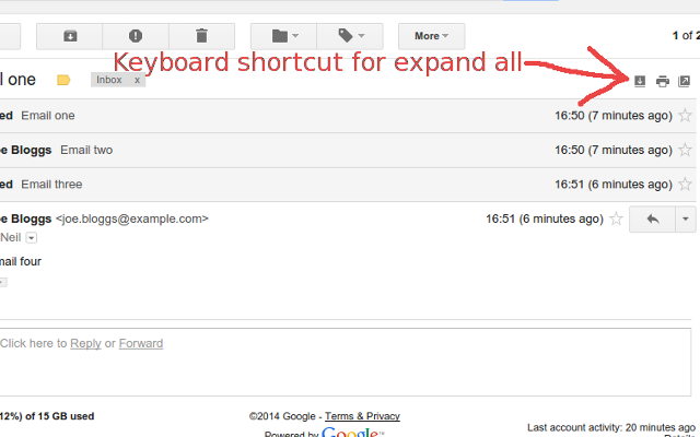 Gmail 'Expand all' keyboard shortcut截图1