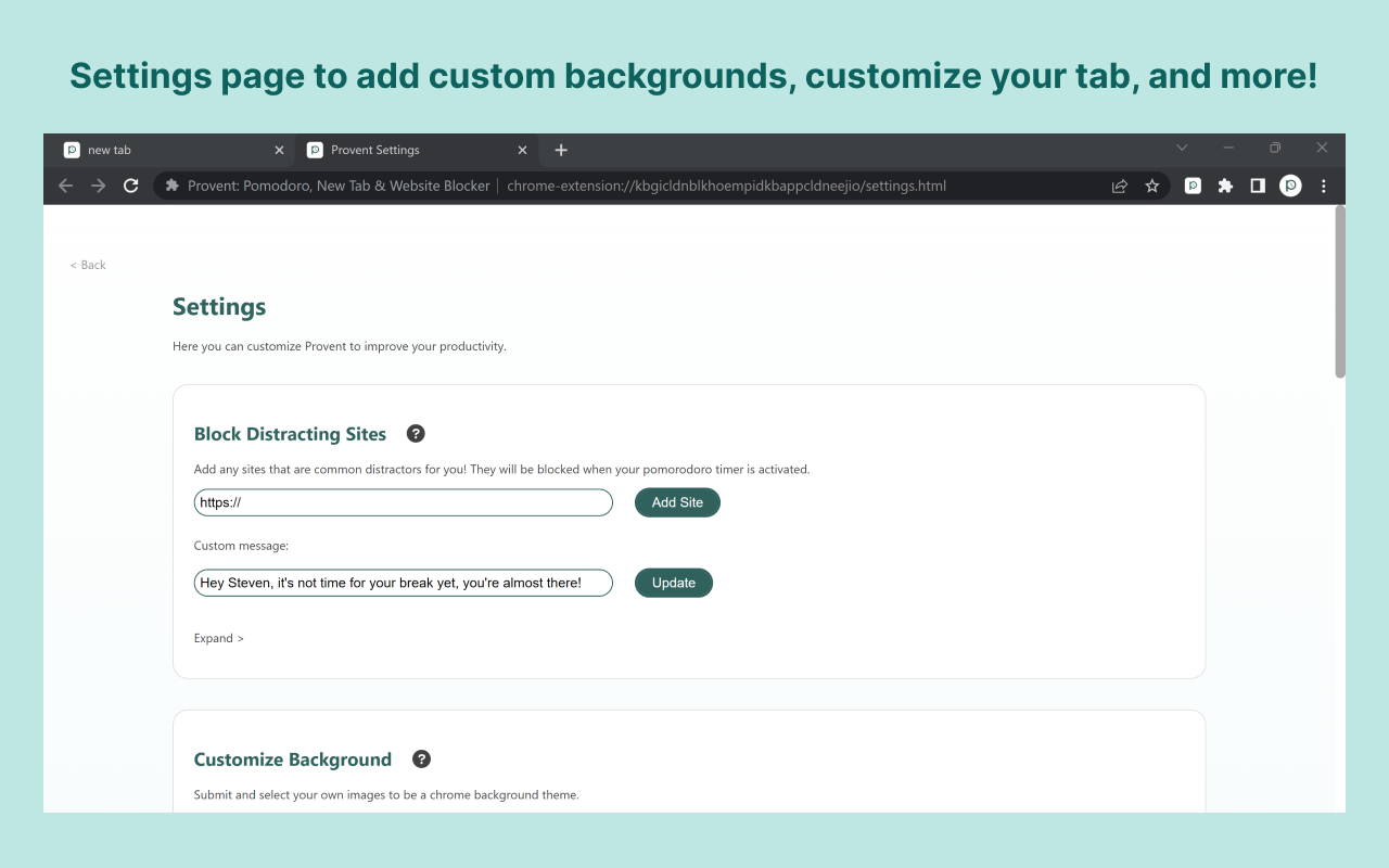 Provent: Pomodoro, New Tab & Website Blocker截图5