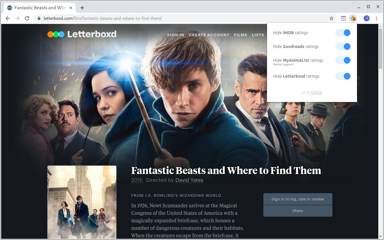 Hide ratings (IMDB,Goodreads,MyAnimeList,...)截图1