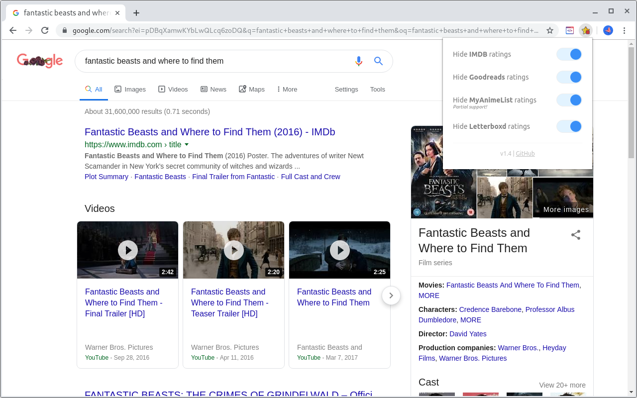 Hide ratings (IMDB,Goodreads,MyAnimeList,...)截图2
