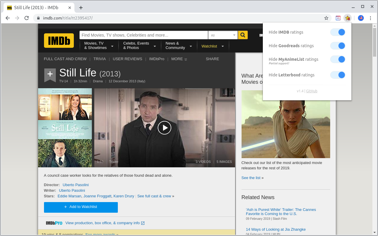 Hide ratings (IMDB,Goodreads,MyAnimeList,...)截图3