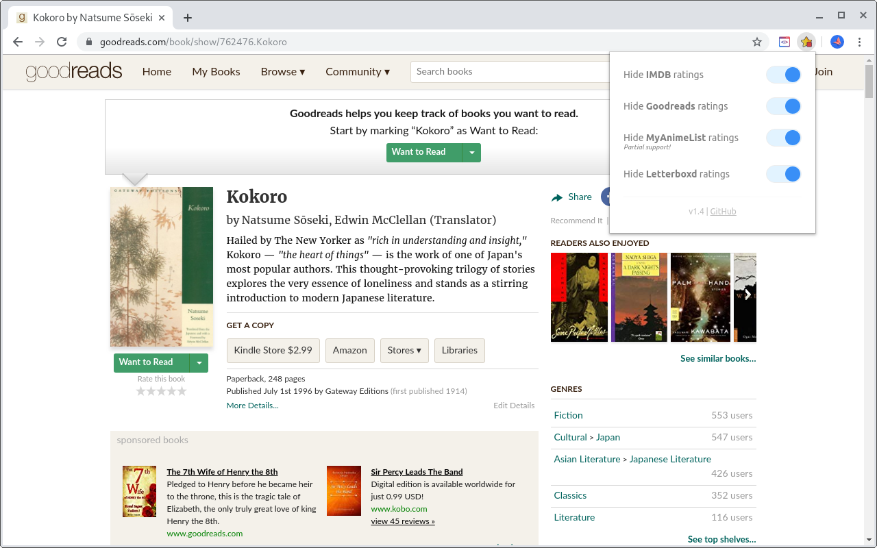 Hide ratings (IMDB,Goodreads,MyAnimeList,...)截图4