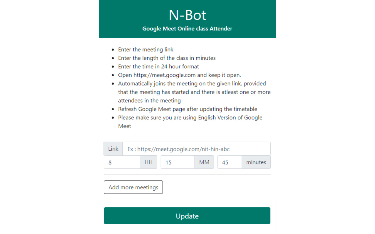 N-bot - Google Meet Online class Attender截图2