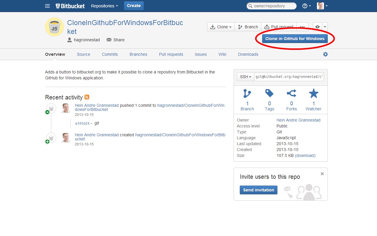 'Clone in GitHub for Windows' for Bitbucket截图1