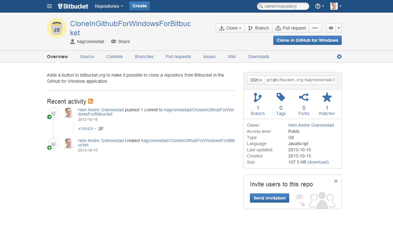 'Clone in GitHub for Windows' for Bitbucket截图2