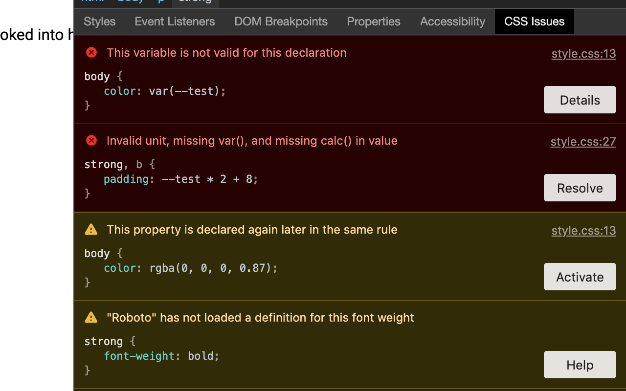 CSS Issues Panel截图2