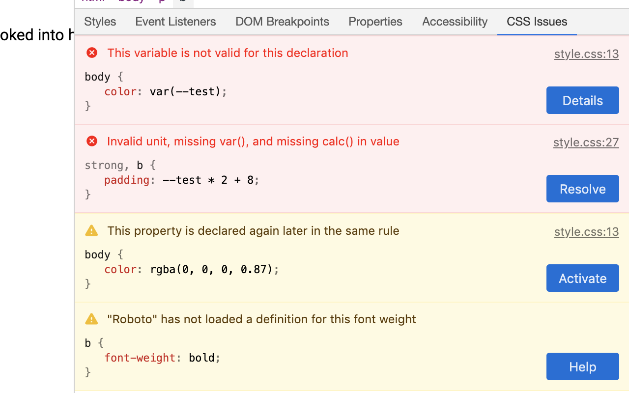 CSS Issues Panel截图3