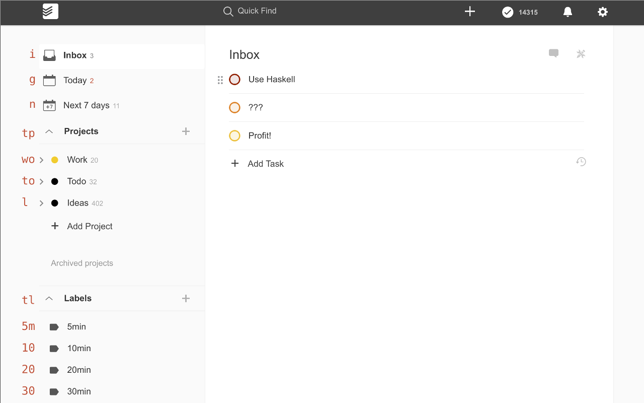 Todoist Shortcuts (GMail / vim inspired)截图1