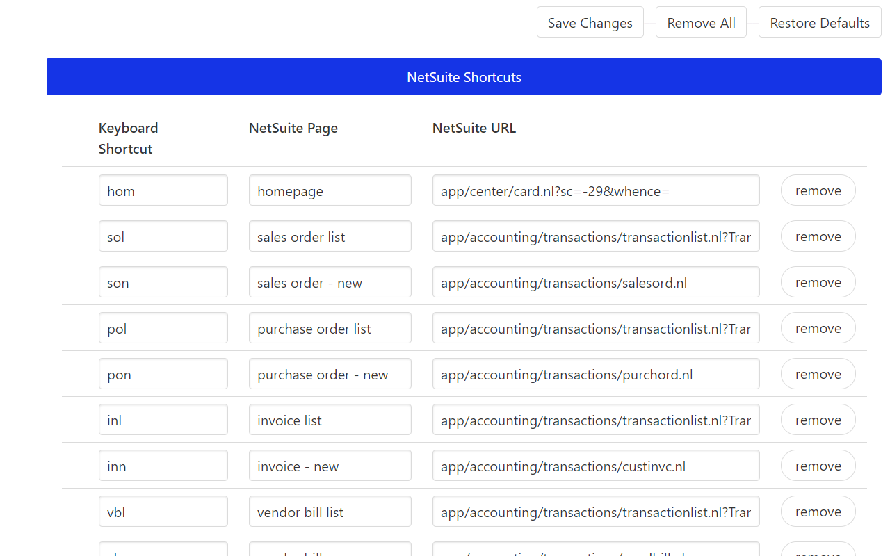 NetSuite Keyboard Shortcuts截图1