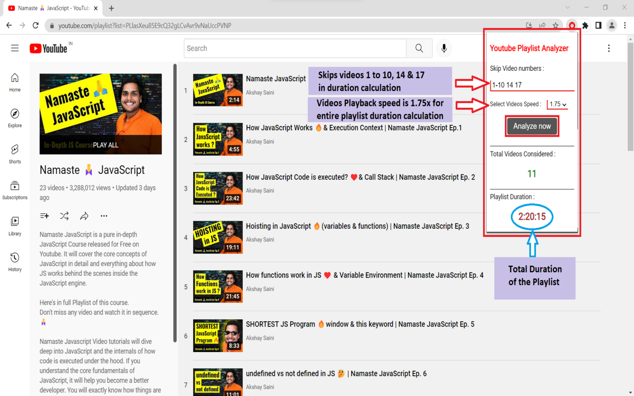 YouTube Playlist Duration Analyzer截图1
