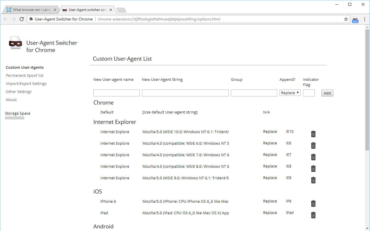 User-Agent Switcher for Chrome截图2