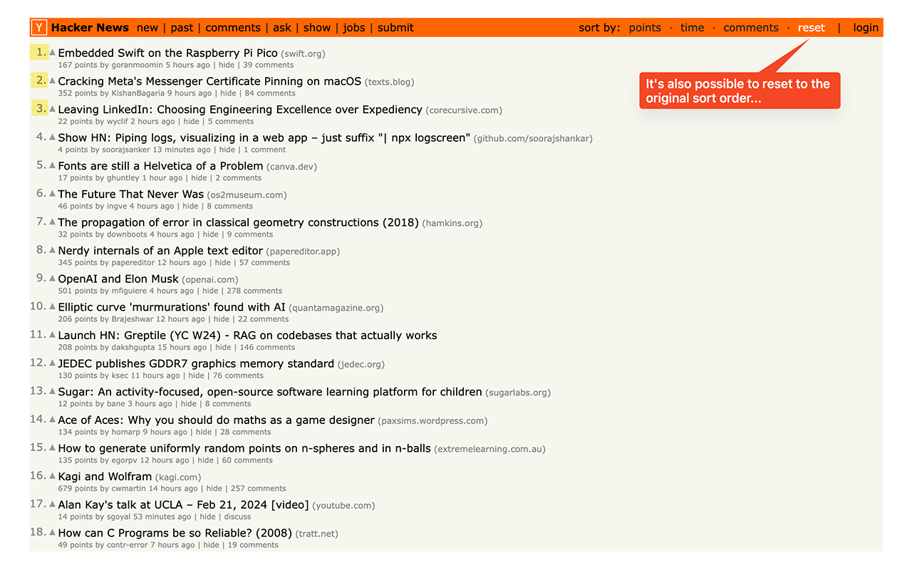 Hacker News Sorted截图1