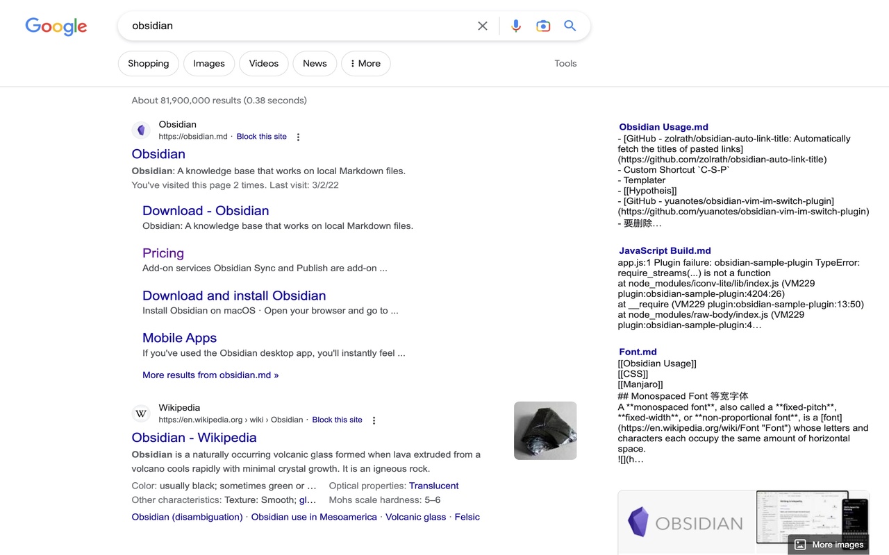 Search Obsidian in Google截图1