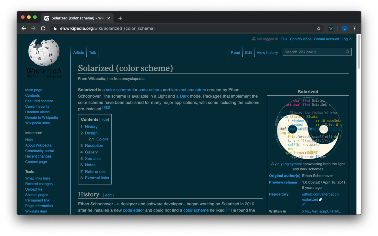 Wikipedia Solarized Dark Theme截图1