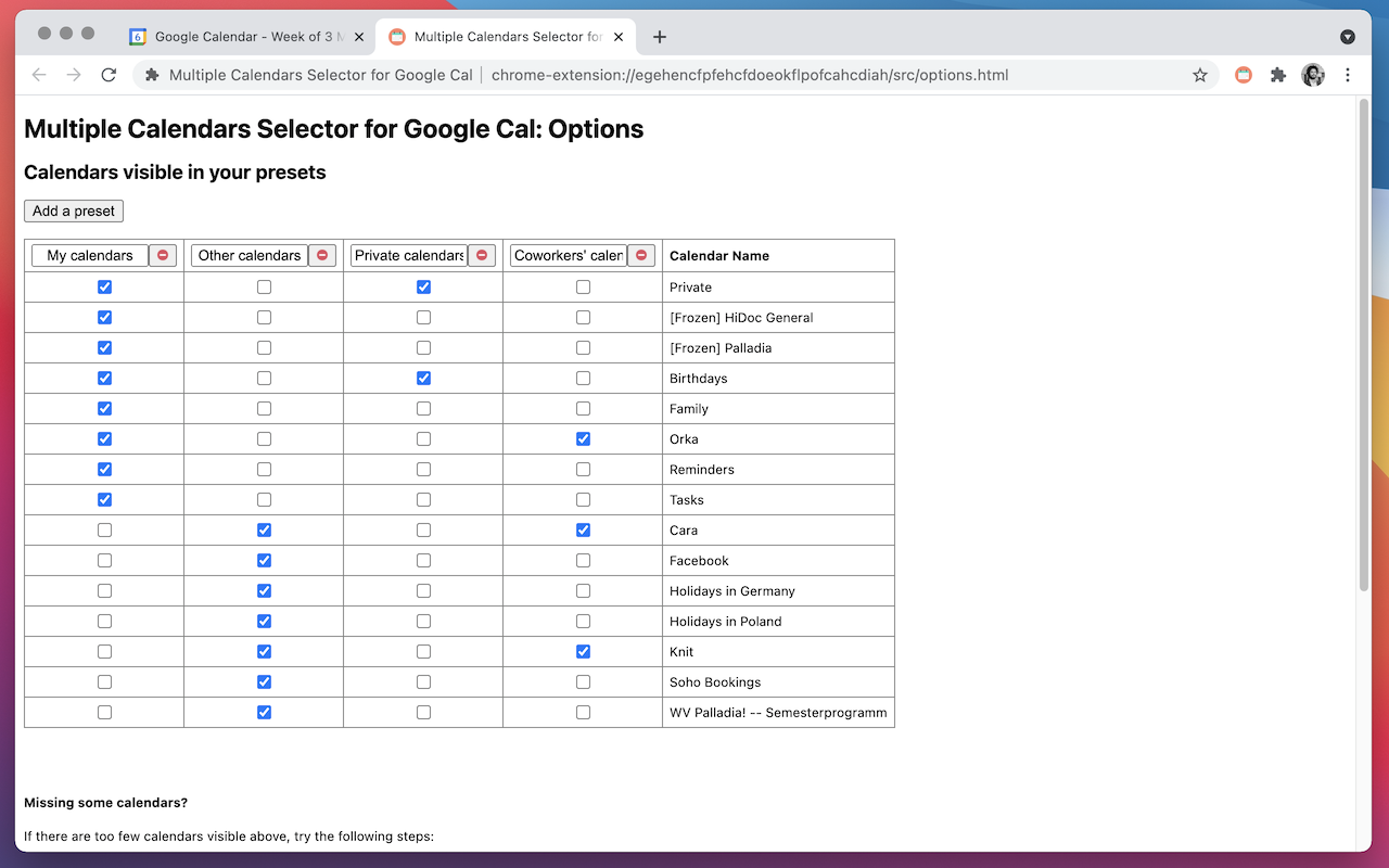 Multiple Calendars Selector for Google Cal截图2