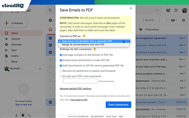 Save Emails as PDF by cloudHQ截图1