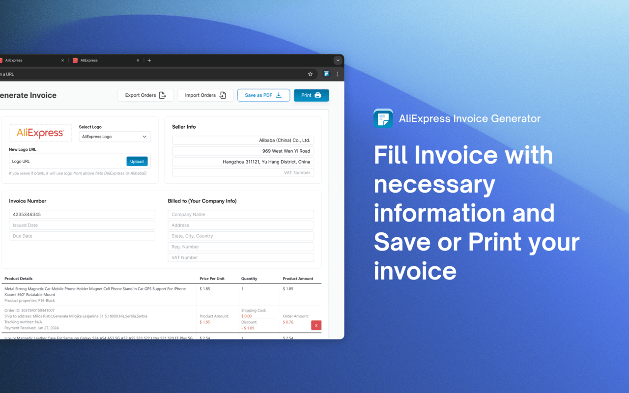 AliBill - AliExpress Invoice Generator截图4